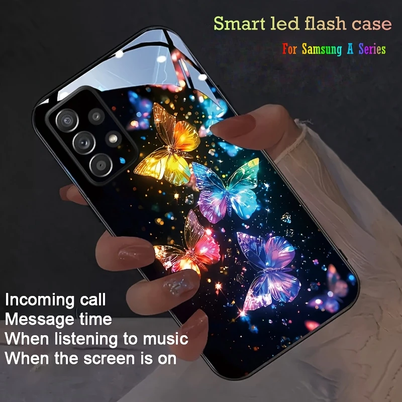 

Butterfly LED Flash Cover For Galaxy Z Fold 6 5 4 7 Luminous Case for Samsung A15 A16 A14 A12 A25 A55 A36 A12 A35 A33 Glow Shell