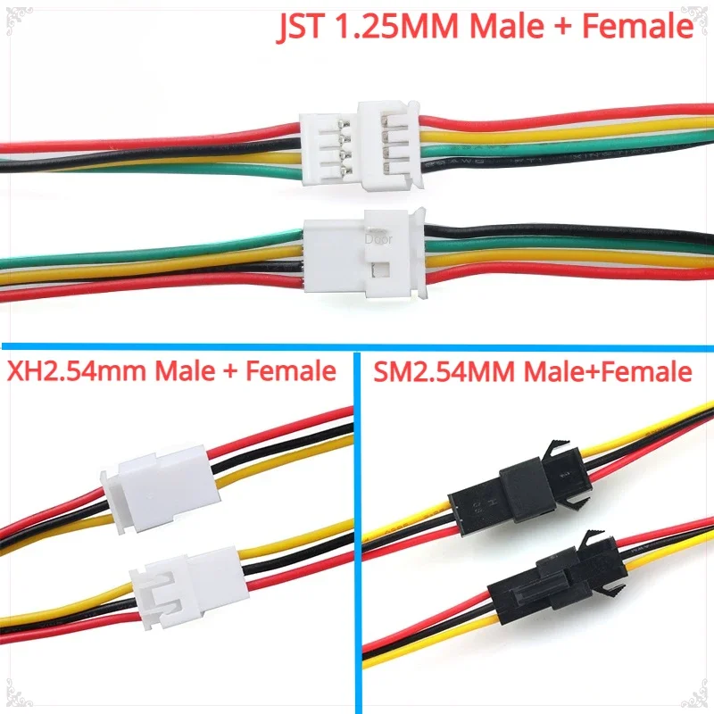 5Pair 2P 3 4Pin JST1.25mm PH 2.0mm XH 2.54mm SM2.5 JST Male Plug Female Jack Socket DIY Electrical Wire Terminal Cable Connector