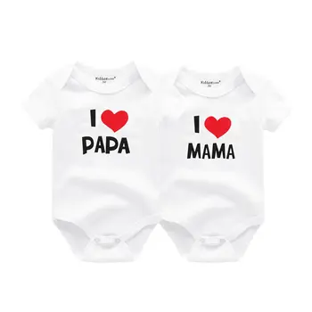 Kiddien'aime-Costumes de batterie pour nouveau-né, Onesies jumelles pour bébé, 100% coton, quatre saisons, j'aime papa maman, garçon, fille, doux, 2 pièces par lot 1