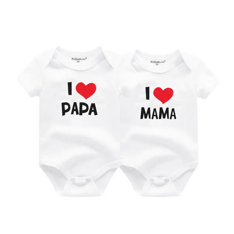 Kiddiezoom I Love Papa Mama 신생아 보디슈트, 부드러운 100% 코튼 베이비 원피스, 쌍둥이 옷, 사계절, 로트 당 2 개 