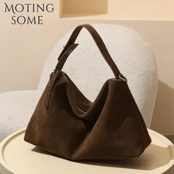 Motingsome Top Quality Suede Bag Woman Crossbody Pillow Bag Niche Lady Literary Shoulder Bag Matte Cowhide Commuting 2024 New