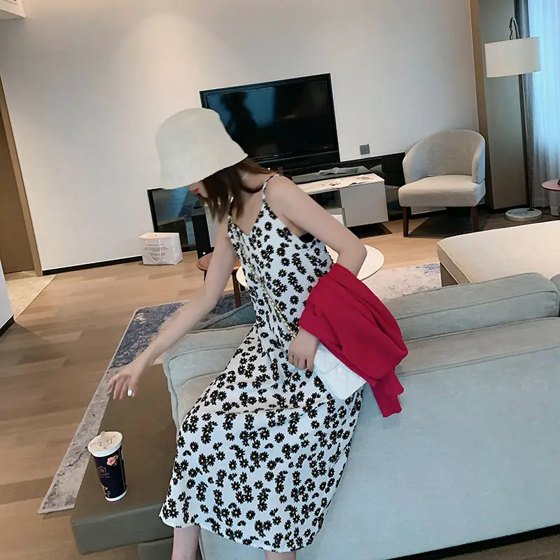 Strap Floral Printed Dress 2024 Summer Long Section of Loose Dress Woman Dress Vestido De Mujer Femme Robe