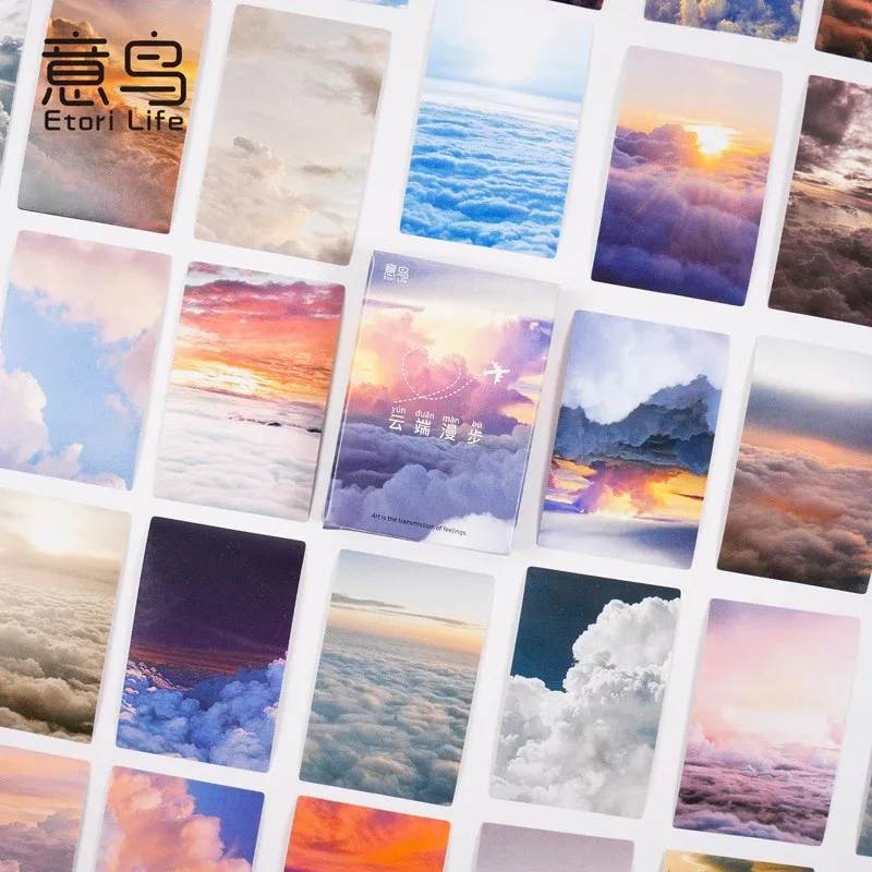 30 Pcs Sky Cloud Sea Sticker Boxed Scenery Stickers For Scrapbook And Journal Decoration