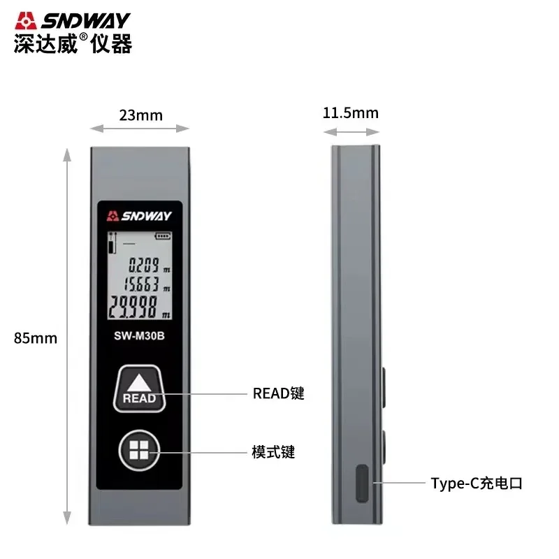 SNDWAY SW-M30A SW-M30B Mini Rangefinder Laser Distance Meter Digital Range Finder Electronic Ruler Trena Laser Measuring Tool