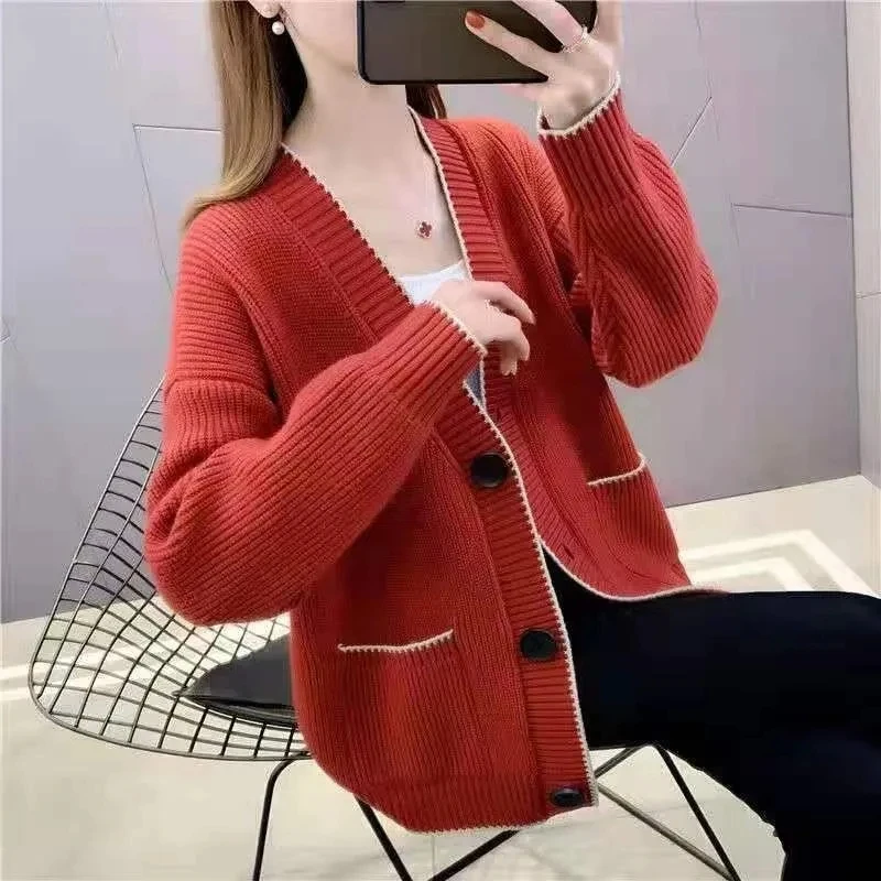 Mulheres outono inverno novo coreano malha cardigan camisola casaco feminino solto encaixe única fileira fivela de malha cardigan jaqueta