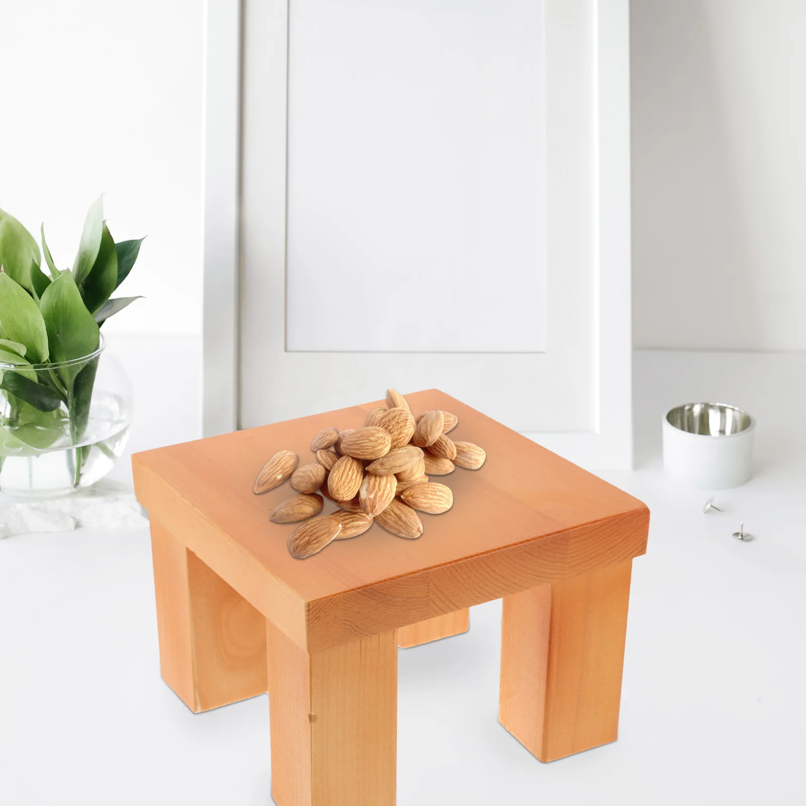 

1Pcs Wooden Stool 14x14x10cm Decorative Mini Bench Photo Props Jewelry Display Stand Plant Rack Small Square Rustic Riser