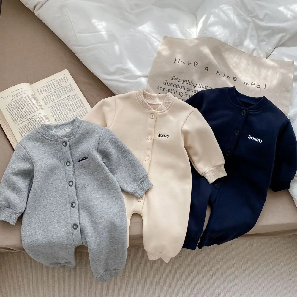 Autumn Winter Newborn Baby Clothes Letter Print Boy Romper Warm Infant Girl Soft Fleece Jumpsuit Pajamas 2023 Bodysuit for 0-24M