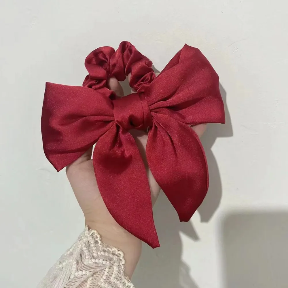 New Cloth Bow Ribbon Hair Tie Scrunchies Bow Ponytail Headband Solid Color Hair Accessories Women