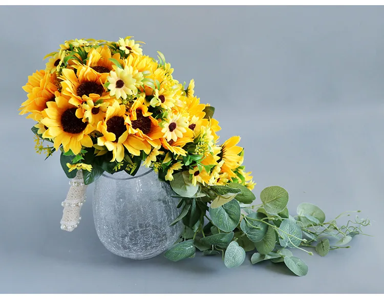 Beautiful  Waterfull Sunflower Bouquet High Quality Silk Flower Artificial Flowers bridal Decoration Fake Flower Wedding Bouquet