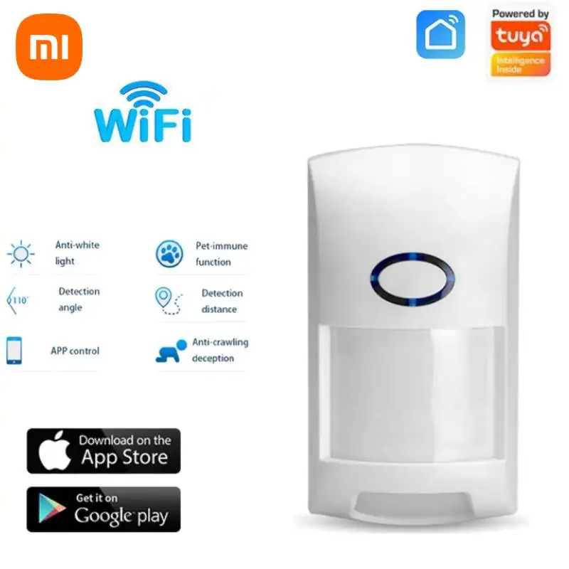 Detektor inframerah WiFi Xiaomi Tuya, detektor inframerah WiFi cerdas, Sensor gerak, aplikasi kehidupan pintar, kontrol waktu nyata, kompatibel dengan Alexa Google Home Assistant