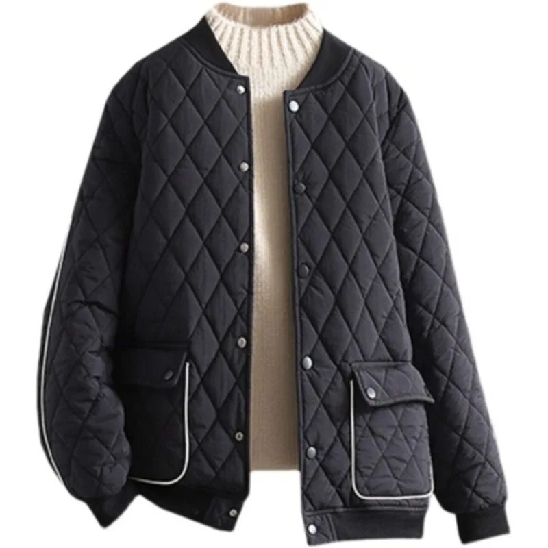 Calor ort Patrón de diamante fino Jaet de algodón Abrigo de béisbol coreano Sle Tamaño fino Parco de bolas grande Aosphere All-Match Wint...