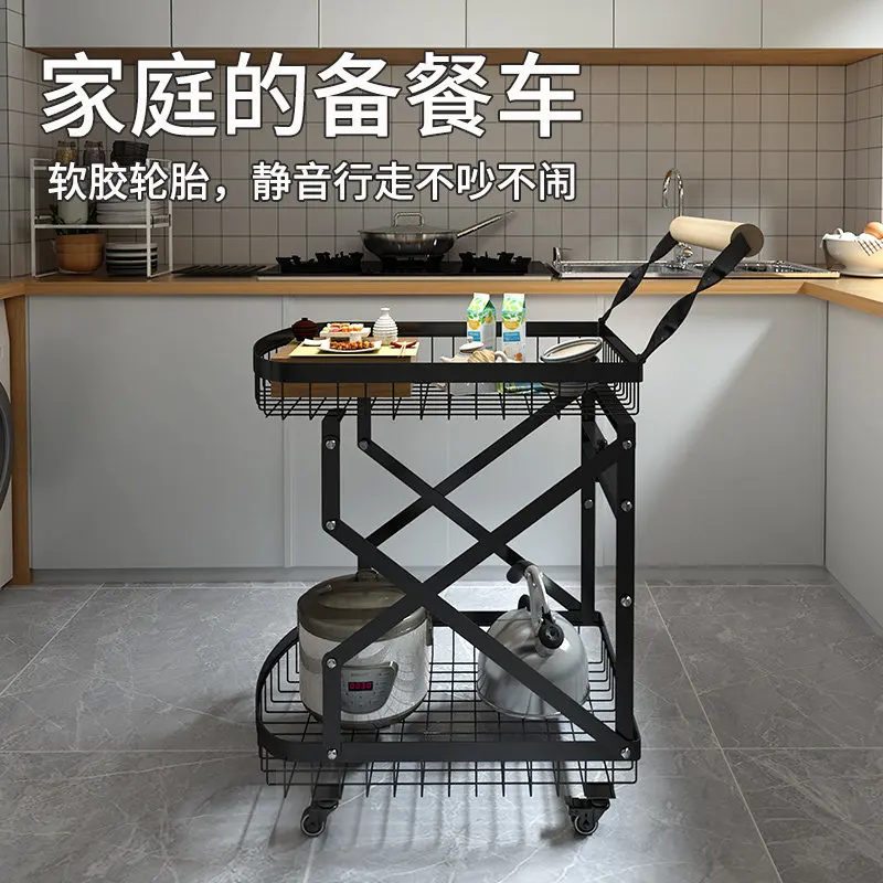 Small cart shelf foldable mobile food cart grocery shopping trolley stall express shopping hospital portable double deck