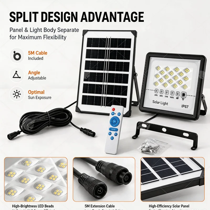 Energy Saving Solar LED Courtyard Lamp Split Solar Panel Remote Control Waterproof Outdoor Light For Garden Patio Yard