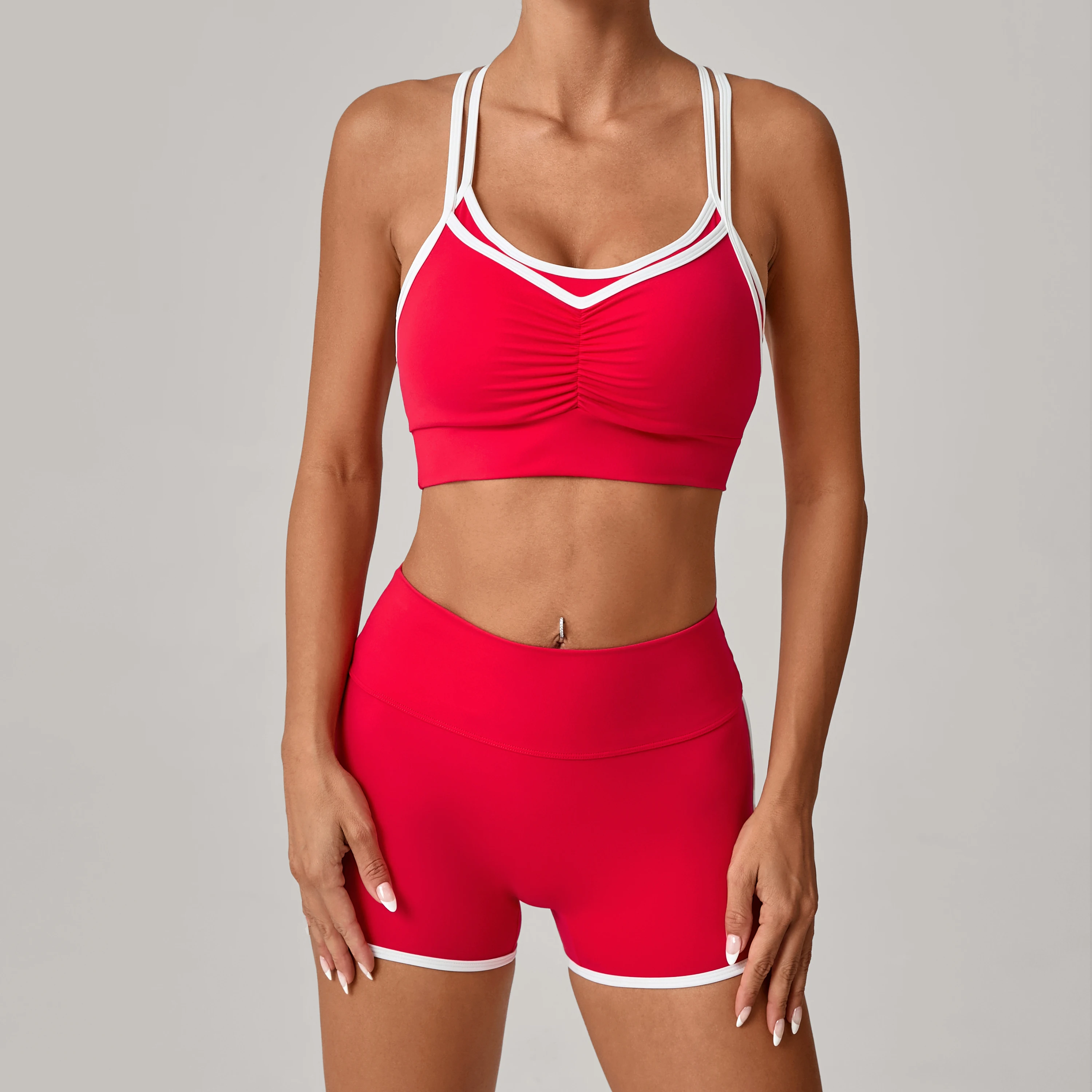 

Yoga Set 2 Pieces Workout Outfits Fitness Sportswear Gym Tracksuit High Waist Shorts Sports Bra Athletic Wear Women Clothes