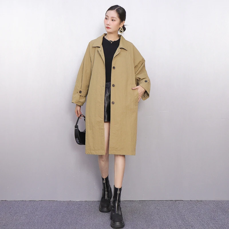 

SuperAen 2025 осенние новые женские плащи, свободные однотонные модные повседневные винтажные пальто с воротником-стойкой большого размера
