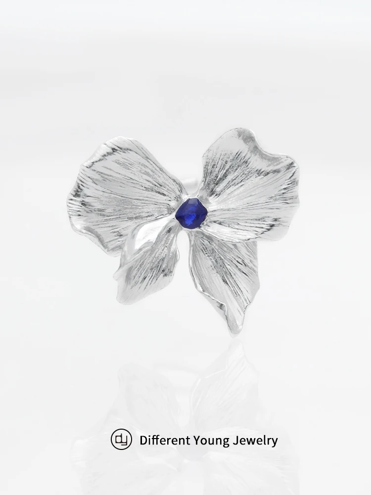 Anillo de Plata Pura Hecho a Mano con Diseño de Nudo de Mariposa y Cola de Flor, Elegante para el Dedo Índice, Joyería Femeni...