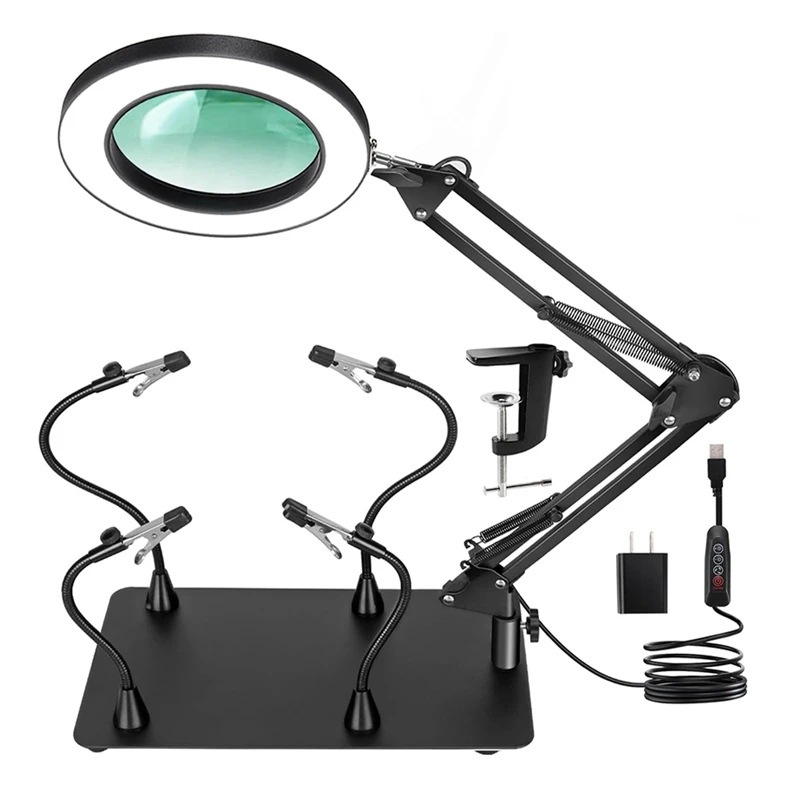 

Soldering Station Helper,10X Magnifying Glass With Lamp, Pcb Stand Magnifying Glass Desk Lamp With Alligator Clips Durable