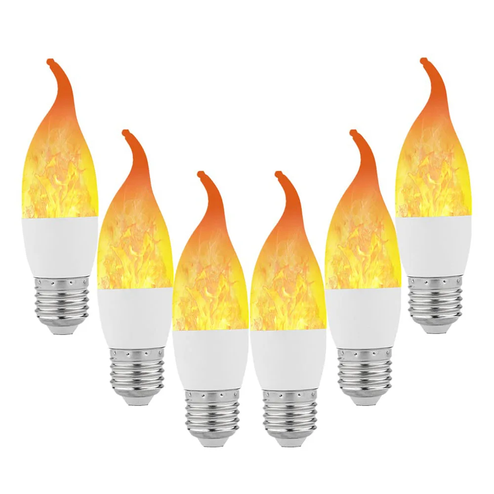 E27 LED Flame Effect Light 9W 3 Modes Flickering Flame Tip Candelabra Light Bulbs Warm White Chandelier Bulbs for Easter Hall