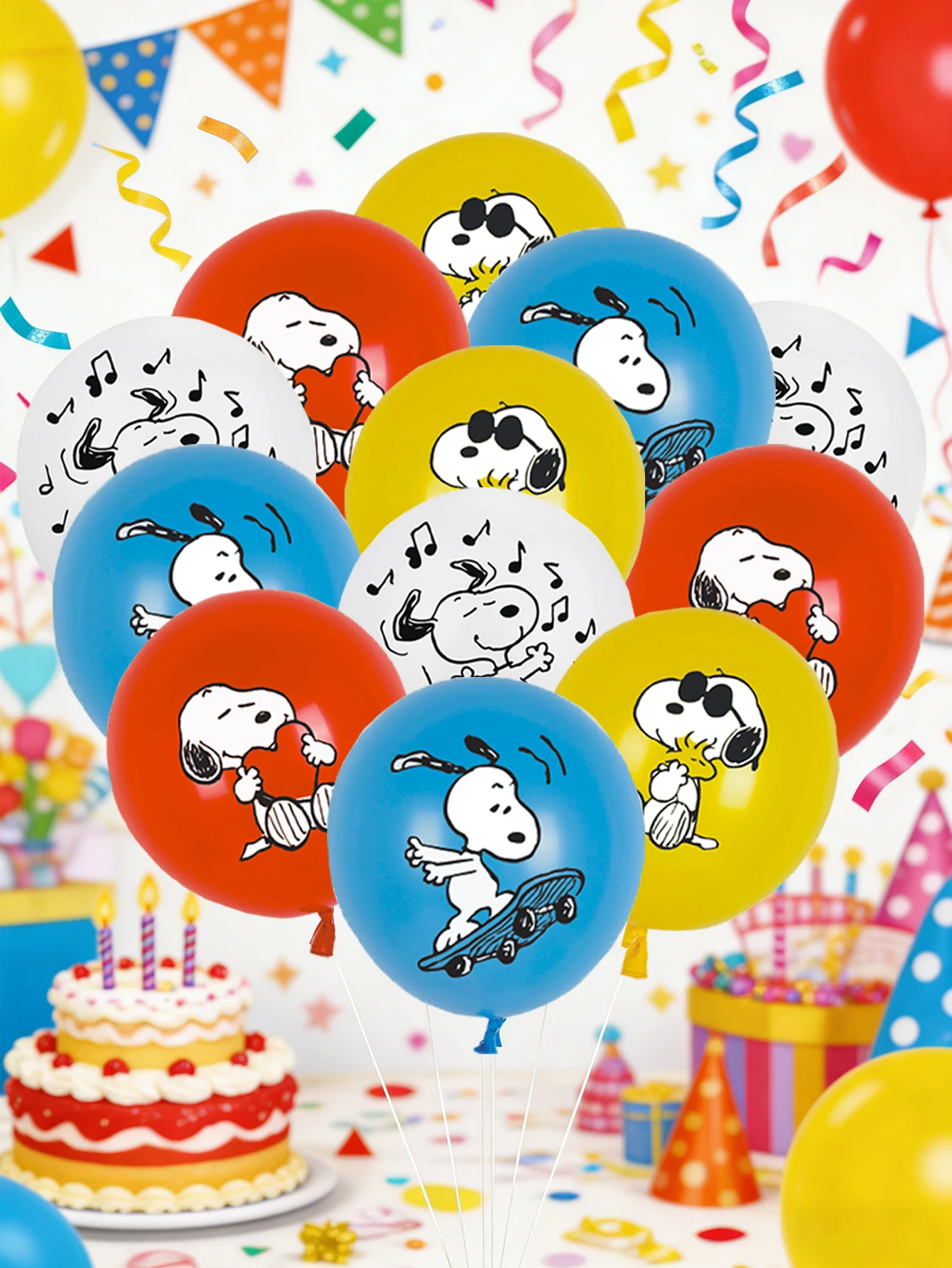 Ballons en latex Snoopy Peanuts Skateboard - Motif cœur et note de musique pour décorations de fête d'anniversaire