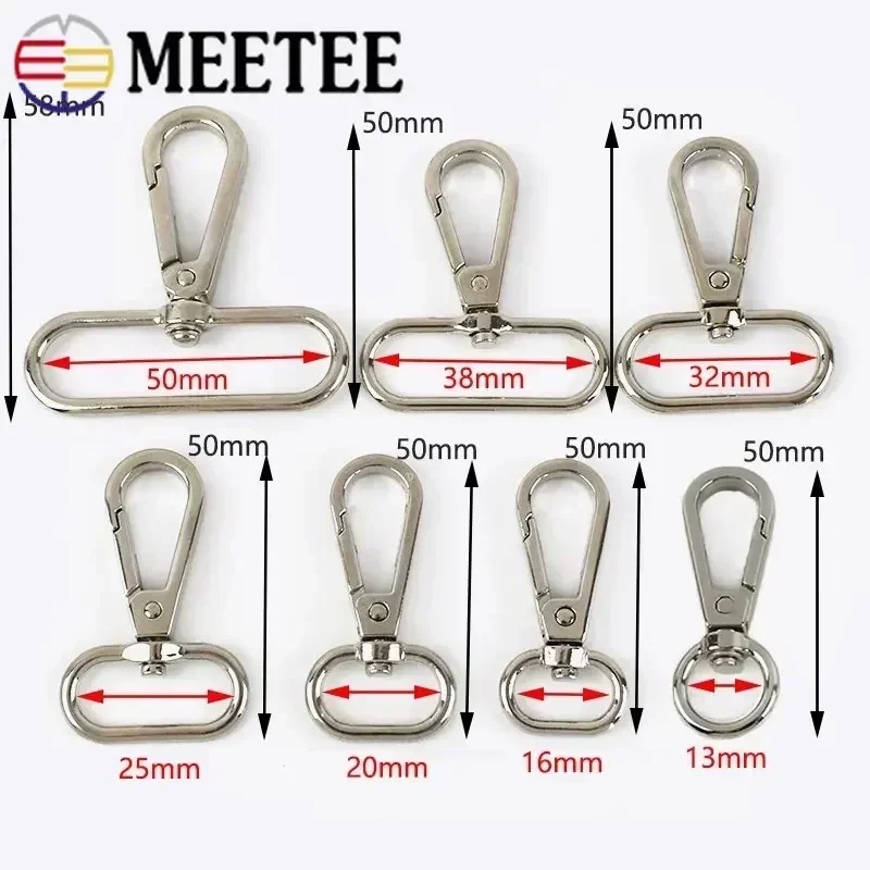 Meetee 5 ชิ้น 16-50 มิลลิเมตรโลหะหัวเข็มขัดหมุนกุ้งก้ามกราม Carbiner กระเป๋าถือสายคล้องคลิปตะขอปลอกคอสุนัขพวงกุญแจ Clasp DIY อุปกรณ์เสริม