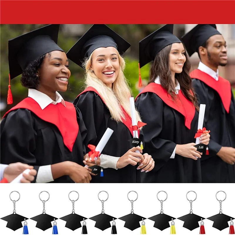 

A93E-48Pcs Graduation Cap Charm Keychain Pendants Tassels Keychain Party Favor Class Of 2023 Graduation Gifts
