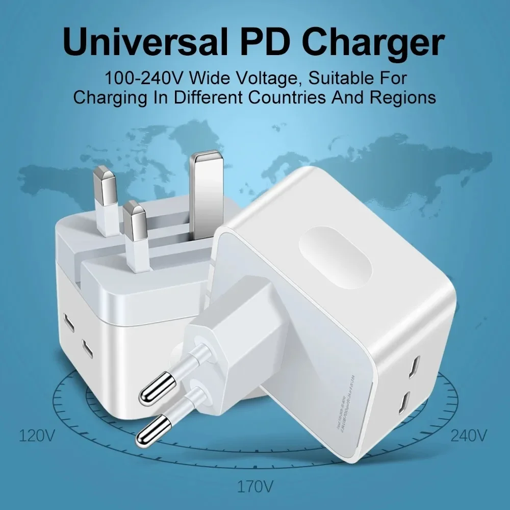 Fast Quick Charging Eu UK 50W Dual Ports PD USB C Power Adapter 20W Wall Charger For IPhone 12 13 14 15 Pro max Samsung htc lg