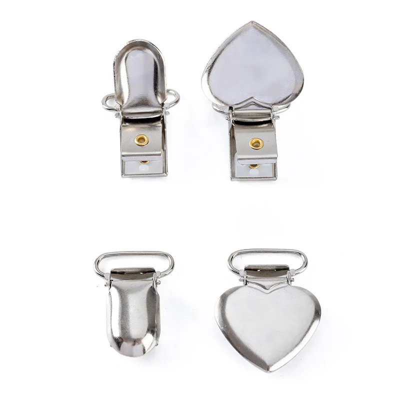 20pcs DIY Silver Metal Peach Heart Suspender Braces Clips Holder Plastic Teeth Metal Pacifier Clips