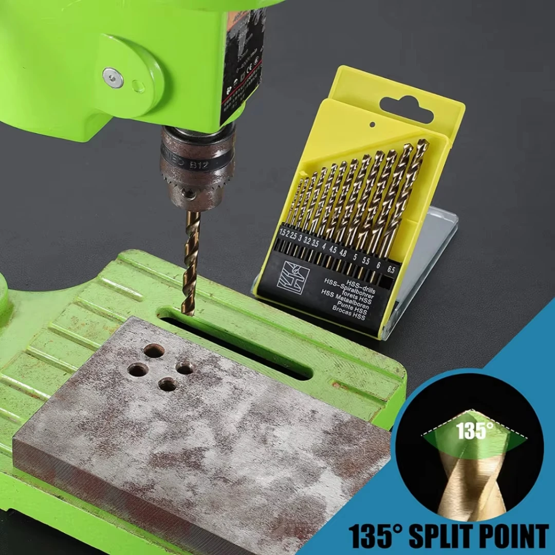 Perfactool 13pc HSS 1.5-6.5mm ラウンドシャンクツイストドリルビットセット チタンコーティングされた金属 PVC ボード用穴あけ