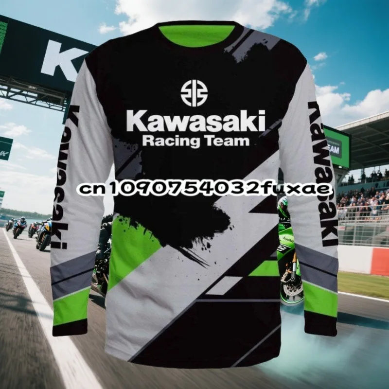 

Kawasaki мотогонки мужская футболка с длинным рукавом весна осень женские футболки 2024 новые спортивные детские футболки с длинными рукавами