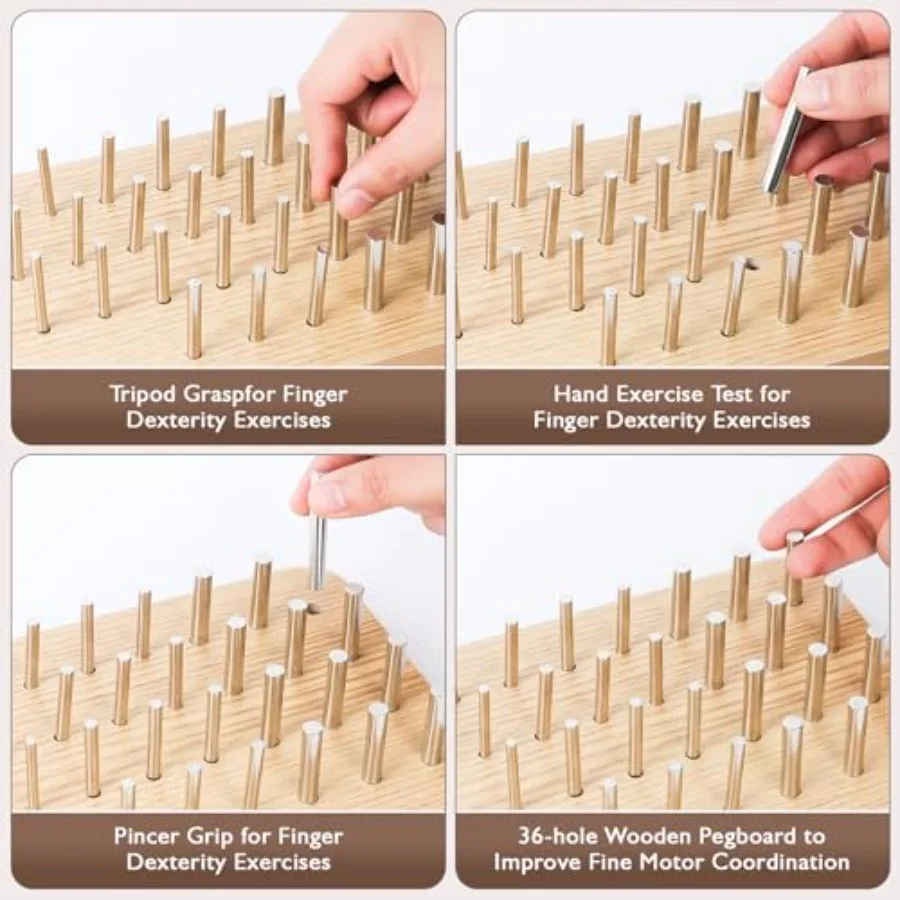 36-gaats houten ophangbord voor vingervaardigheid en handrevalidatie met 4 mm 6 mm 8 mm haringen om fijne motoriek te verbeteren en handoog