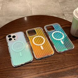 For iPhone 17 16 15 14 13 Pro Max Plus 17Air Magsafe Case Color Gradient Stripe Magnetic Wireless Charging Shockproof Back Cover