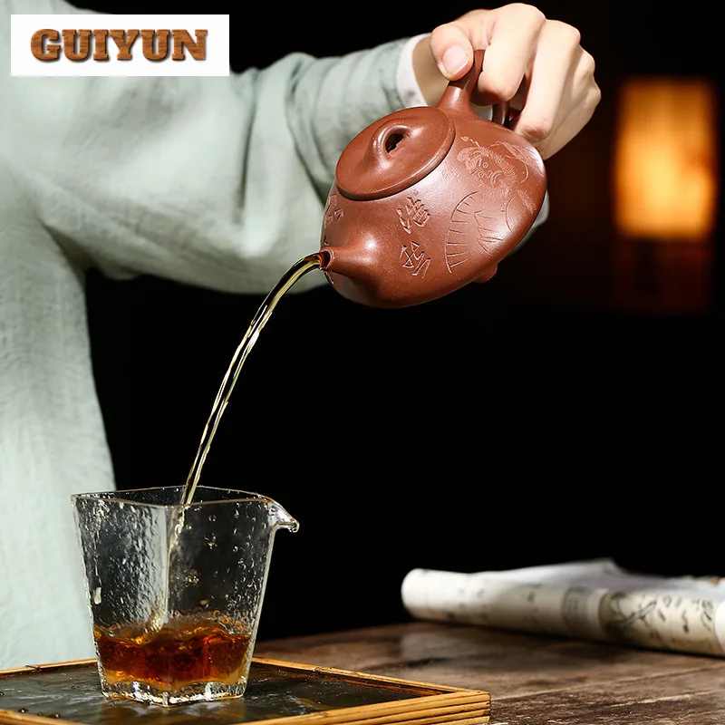 310ml Exquisite Yixing Purple Clay Teapots Artists Handmade Stone Scoop Pot Raw Ore Dicaoqing Mud Kettle Zisha Tea Set Cha Craft