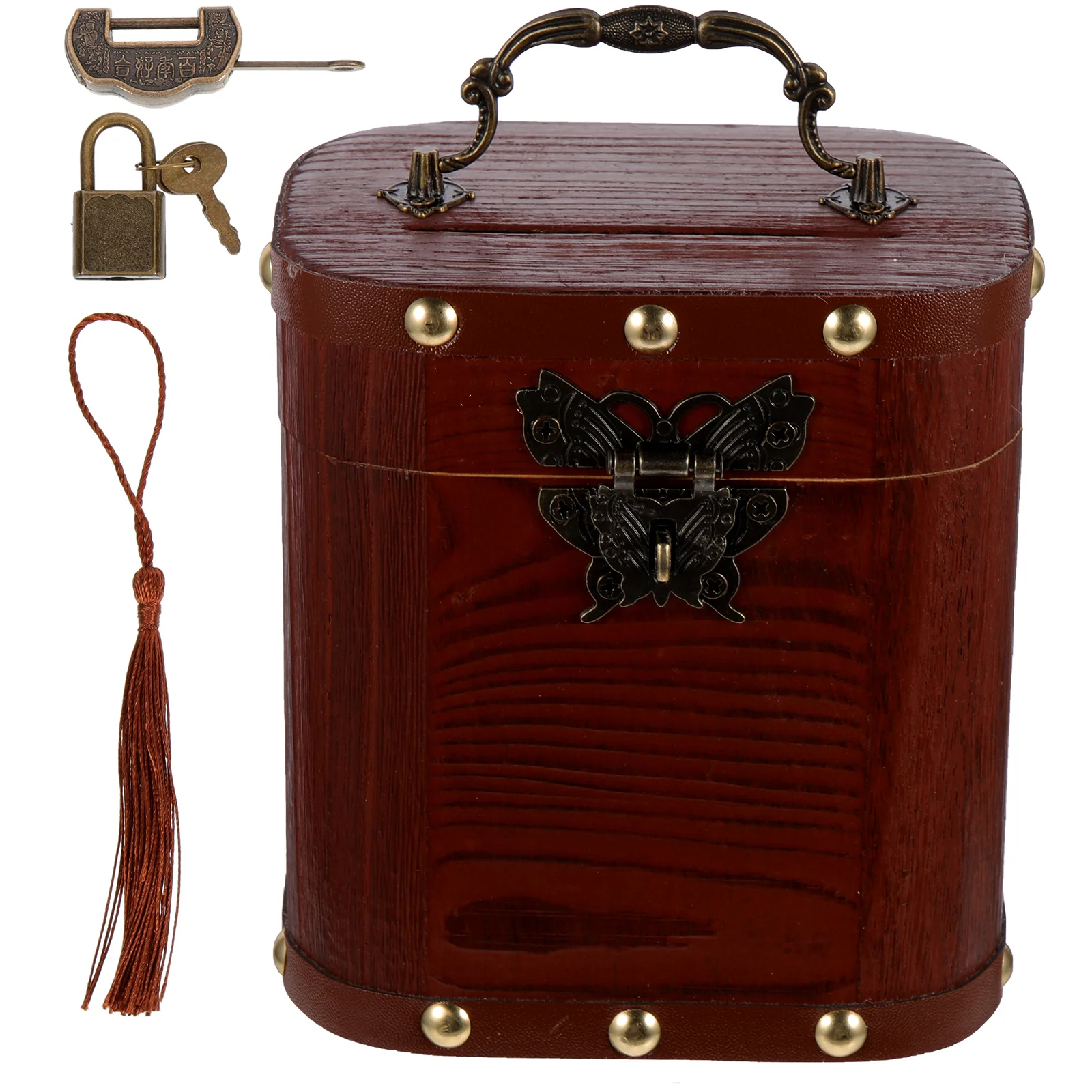 

Wooden Piggy Bank Children Money Jar Small Brown Lock Design Vintage Coin Saving Box Storage Container Retro Trinket Case
