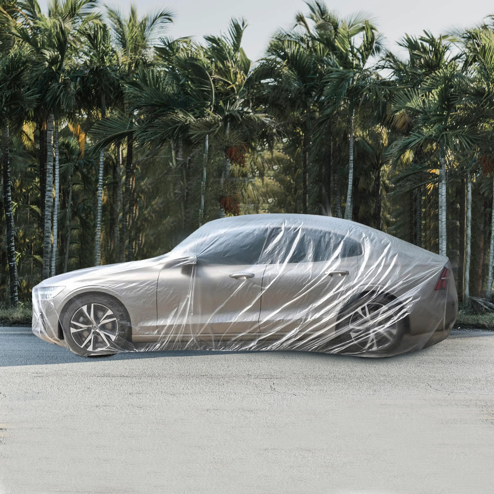 

Clear Pe Car Cover With Elastic Band Disposable Waterproof Auto Protective Cover For Suv Rain Snow Outdoor Full