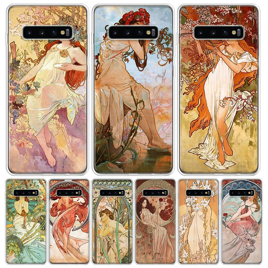 Alfons Mucha Primavera For Samsung Galaxy S24 S23 S21 S22 Ultra S10 Plus S20 FE Phone Case S10E S8 S9 + Housing Shell Coque