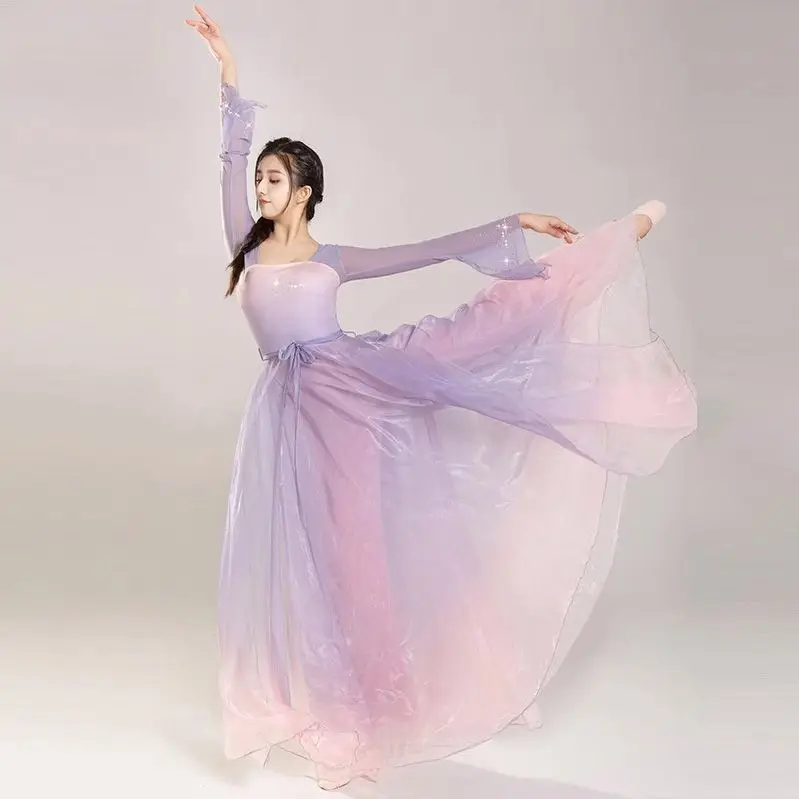 Vestido de bailarina clásica, ropa de baile, vestido degradado, traje de rendimiento fluido, Top de baile, Swing grande, vestido de baile de salón