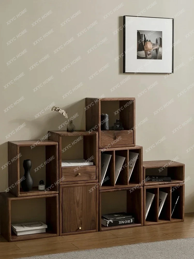Lemari kombinasi gratis Rak buku kecil kayu solid Rak modern sederhana
