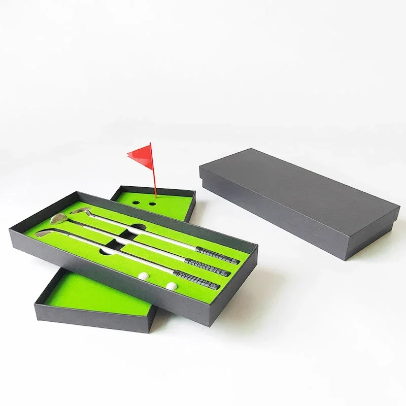 

3 Mini Pens 2 Balls 1 Flag Golf Club Putter Pen Set Simulated Golf Course Putting Green Novelty Golfers Gifts Desktop Decoration