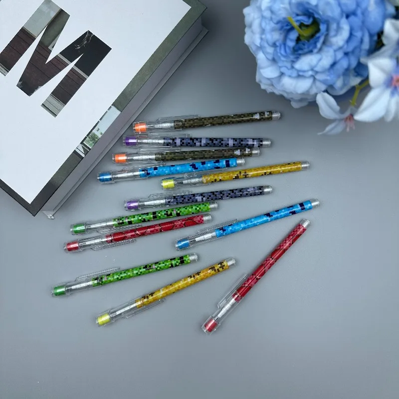 12-teiliges Set Bleistifte mit zufälligen Farben und Pixel-Mustern, Cartoon-Bleistifte, Schülerpreis-Bleistifte, Bleistifte mit Radiergummi, Schreibwarenbedarf, Lern- und Geschenkartikel – Detail 4
