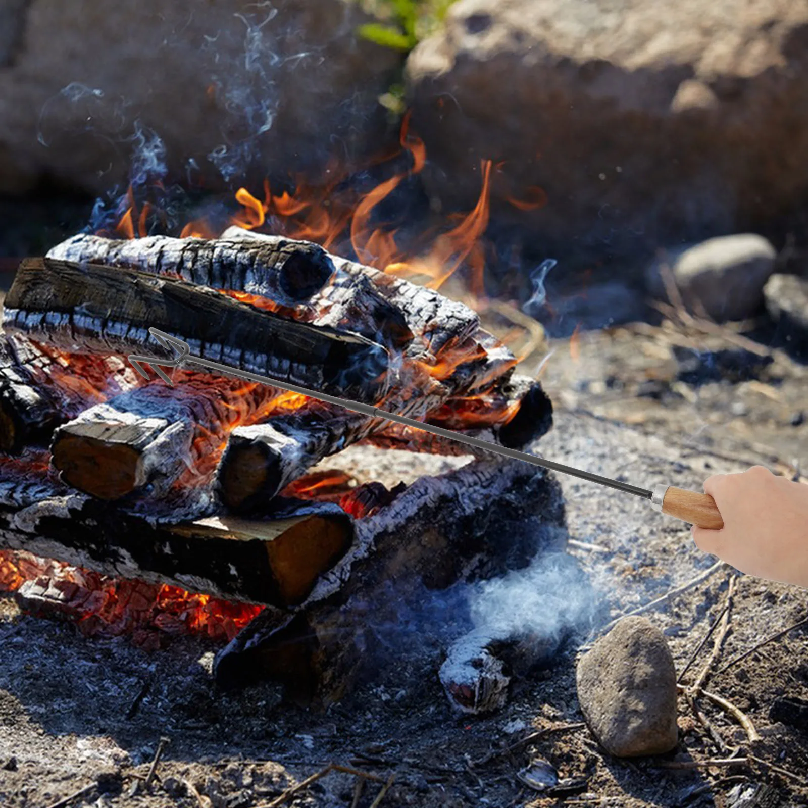 

Two-Section Fire Poker Outdoor Fireplace Tool Long Handle Heavy Duty Fire Pit Poker for Wood Stove Bonfire Accessories