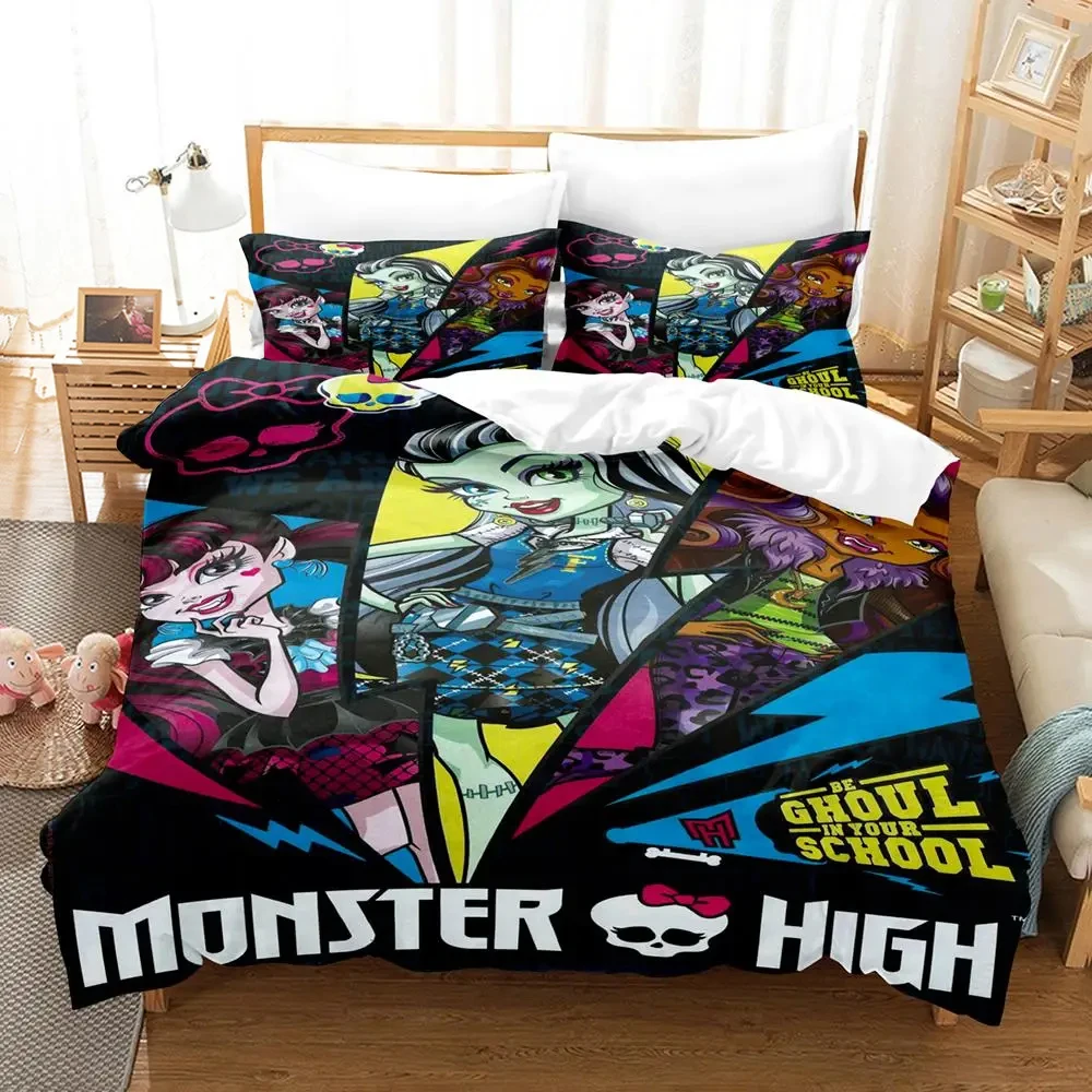 Monster High Duvet Cover Set for Boys Bedroom 3D Printed Anime Bedding Set Queen King Size 2024 Quilt Cover Pillowcase