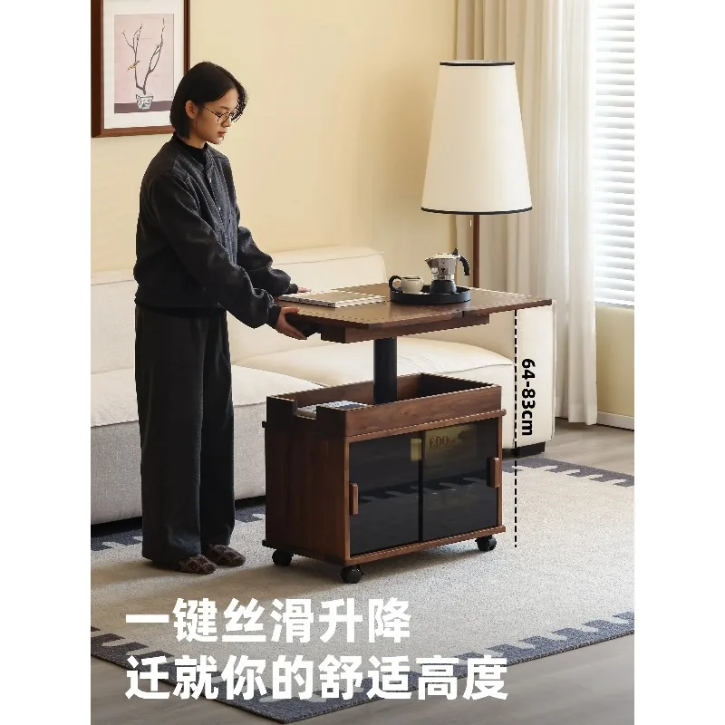 I-28 Lifting coffee table Solid wood folding movable trolley Small apartment sofa side table