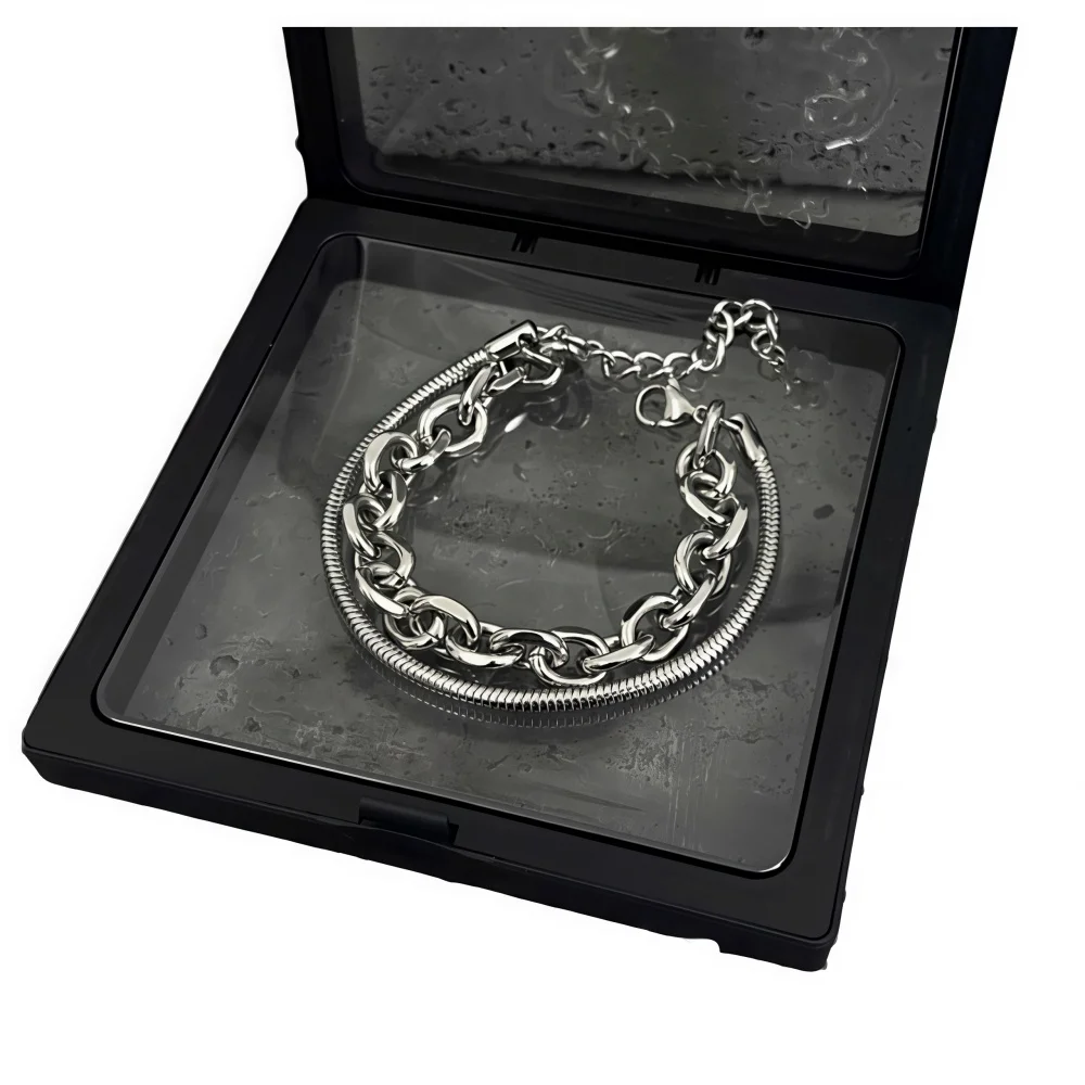 Hip-Hop Edelstahl Doppelschichtige Dicke Kette Herren Armband Retro Silberfarben Trendiger Schmuck Punk Damen Armband Accessoires – Detail 5