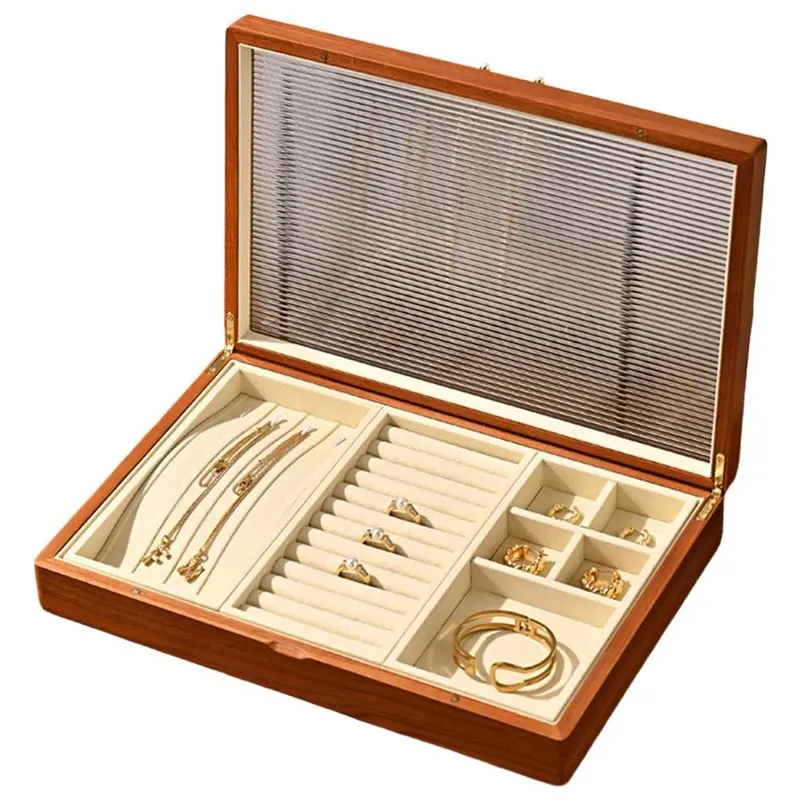 

ABKY-Многофункциональная шкатулка-органайзер для ювелирных украшений из массива дерева, для хранения колец, серег, ожерелий, браслетов, демонстрационная коробка