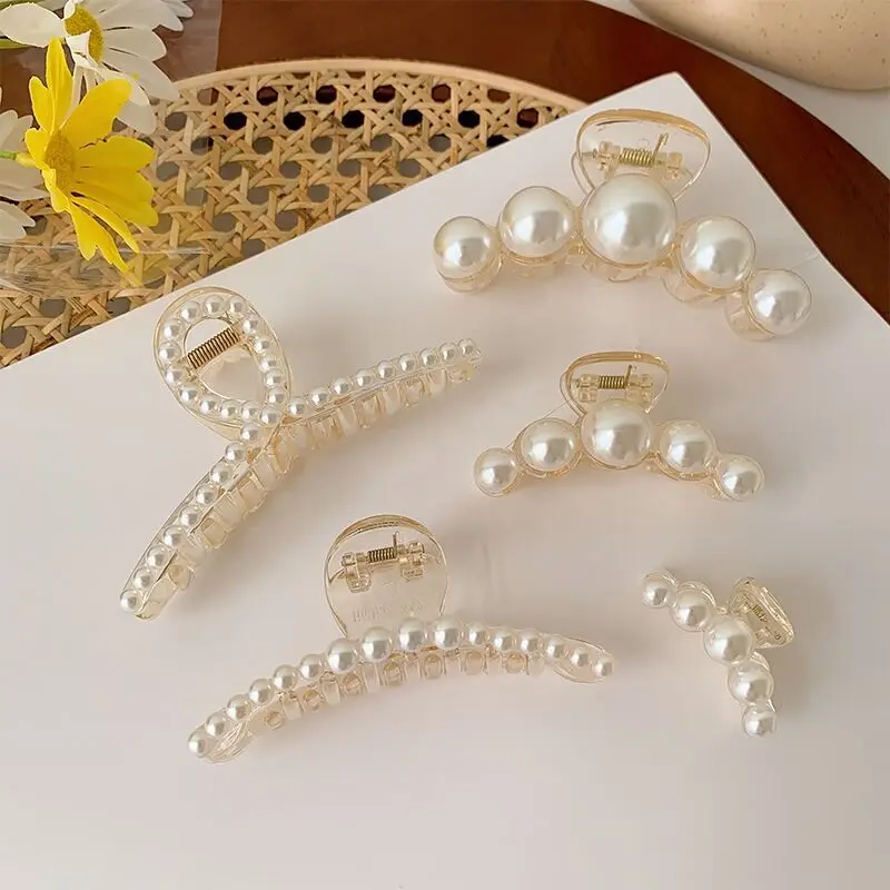 Elegant Big Pearls Shark Clips New Style Head Claw Clips Big Size Makeup Hair Styling Barrettes Hair Accessories for Women