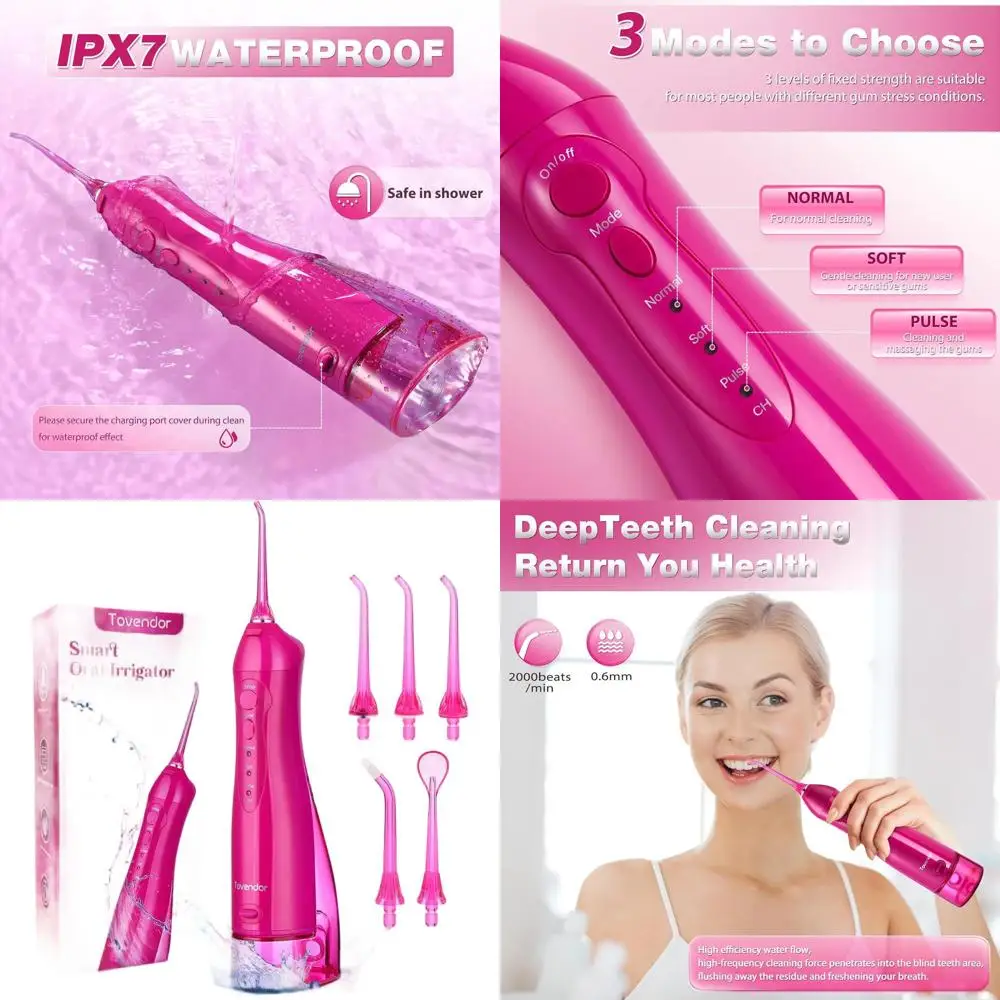 

Cordless Water Flosser with 300ml Tank, Rechargeable for Deep Cleaning and Braces Care