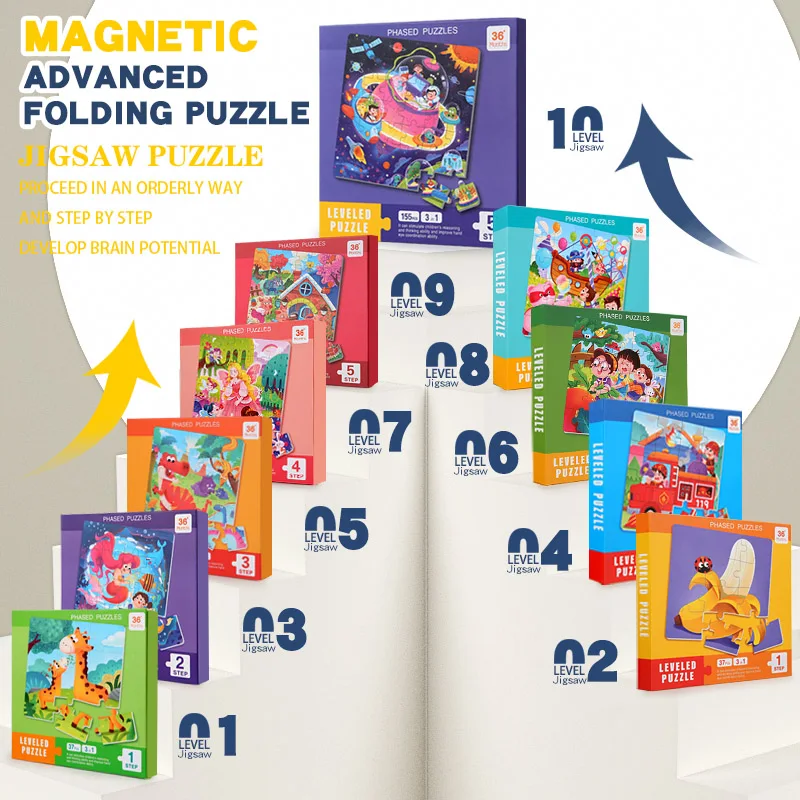 Kids Magnetic Wooden Puzzle Cartoon Pattern Busy Quiet Book Jigsaw Puzzles Game Kids Montessori Educational Toys for Children