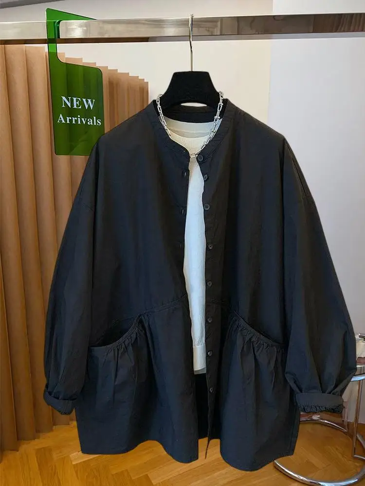 SuperAen Three-dimensional Double-pocket Cotton Long-sleeved Shirt Women's Loose Casual 2026 Spring and Autumn New Trench Coats