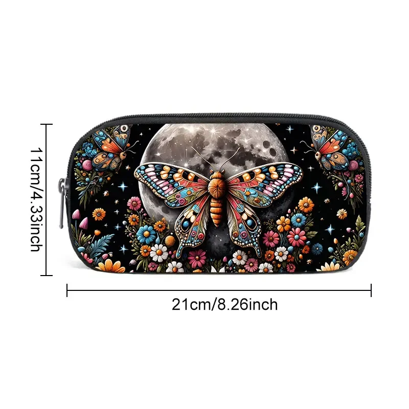 Mysterious Moth Moon Phase Print Cosmetic Case Teenager Pencil Bags Large Capacity Stationery Bags Pencil Box for School Office