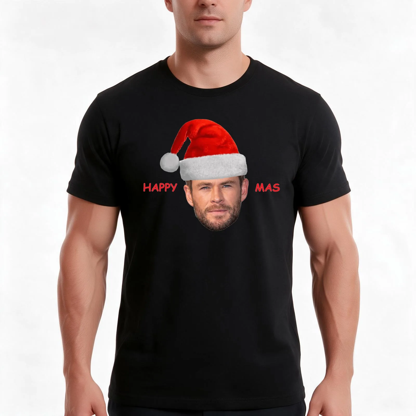 Happy Chris Mas H T-Shirt, Summer Casual Cotton Tee, Oversized Streetwear Tops, Vintage Graphic Print, Loose Fit Short Sleeve